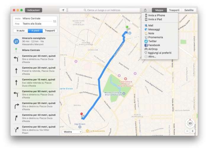 mappe condividere un itinerario da Mac a iPhone