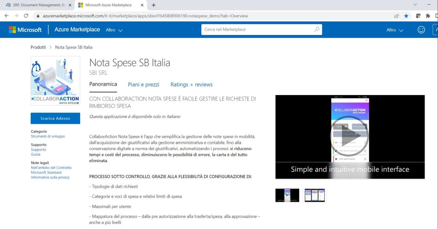 SB Italia CollaborAction Nota Spese Microsoft Azure Marketplace